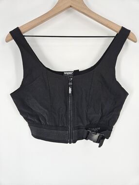Snipes Black Zip Front Logo Band Buckle Detail Sports Bra Crop Top